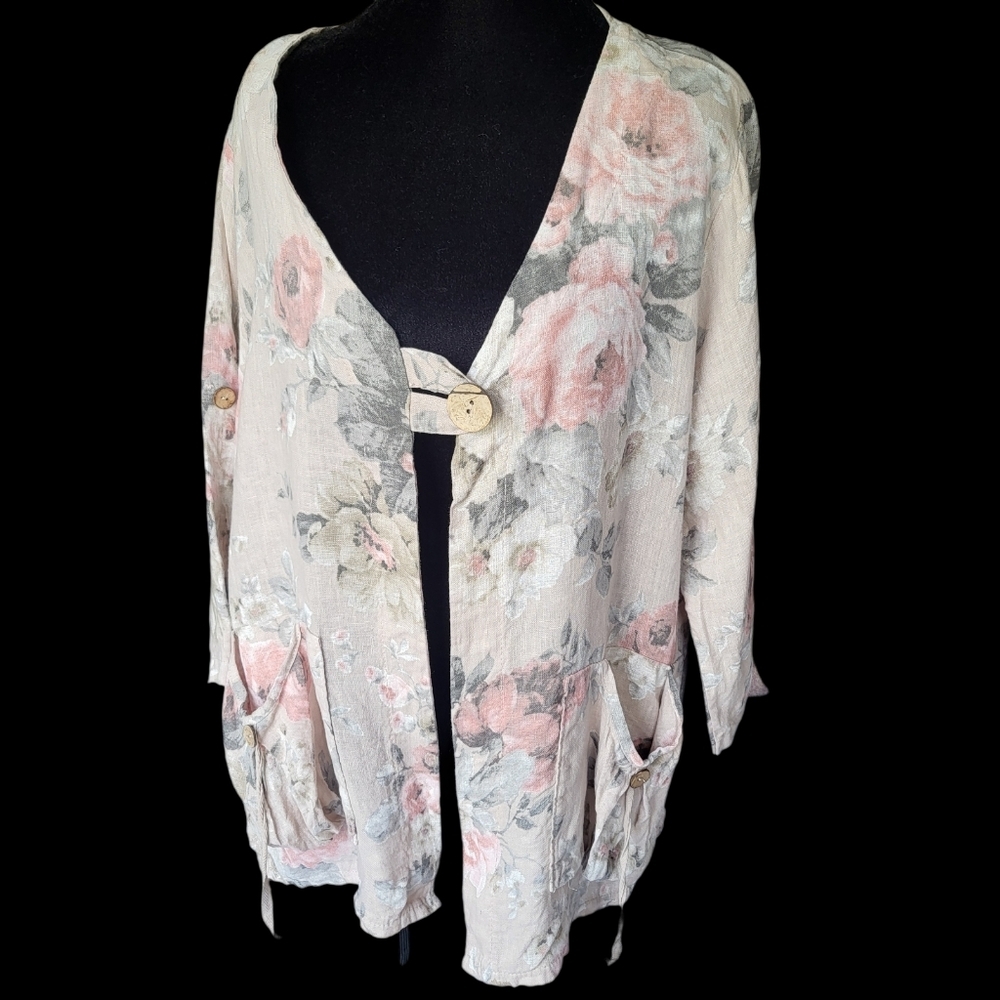 Made In Italy 100% Linen Jacket/ Cardigan sz Lagenlook Lagom European Summer